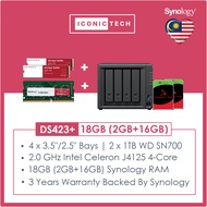 Synology DS423+ 18GB DDR4 RAM 4-Bay NAS Enclosure Kits | Bundles with Ironwolf Pro+SSD Cache