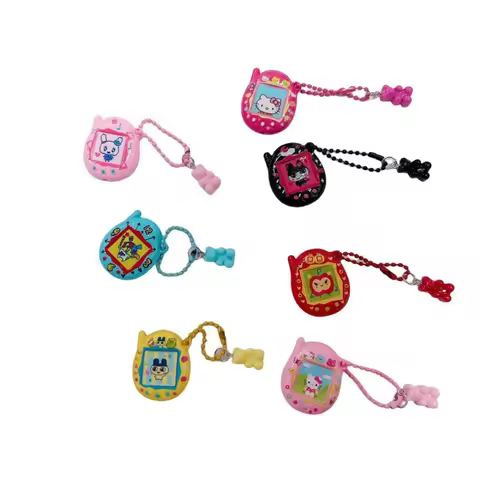 Handmade Tamagotchi Style Mini Charms Cartoon Cat Bear Kitty Kuromi Beaded Keychain Bag Pendant For 