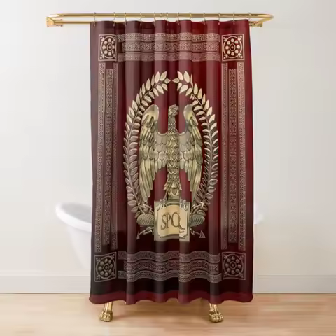 Roman Empire Flag Shower Curtain - Gold Imperial Eagle Over Red Velvet Bathroom Shower Curtains,Wate