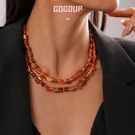 GOGUVO Colorful Necklace, Double-layer Exaggerate Beaded Necklace, Women Trend Elegant Irregular Jew