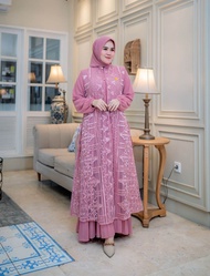 PROMO GAMIS PESTA MEWAH MODEL ROMPI MISAH BAHAN TILE BROKAT CORNELLI GLITER LAPISAN FURING-GAMIS CAR