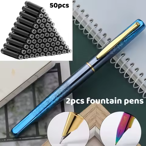 2Pcs Fountain Pen + 50Pcs Ink Cartridges, 0.5mm Visible Nib/0.38Mm Invisible Nib, Stainless Steel Me