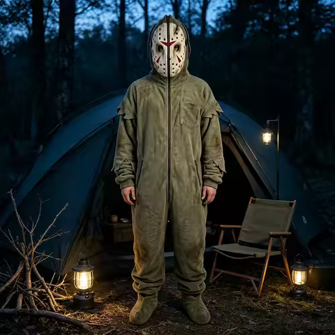 Halloween Jason Voorhees Horror Costume Adults Fleece Jumpsuit Full Zip Cosplay Pajamas Costume Frid