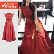 Lovito Women's Elegant Party Dress, New Chinese Style, Spring/Summer, Claret, LK2ED445  Gaun Elegan 
