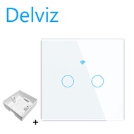 Delviz WiFi Wall Light Switch 2Gang/1Way Power Switch Voice EU Standard Crystal Glass Panel Graffit