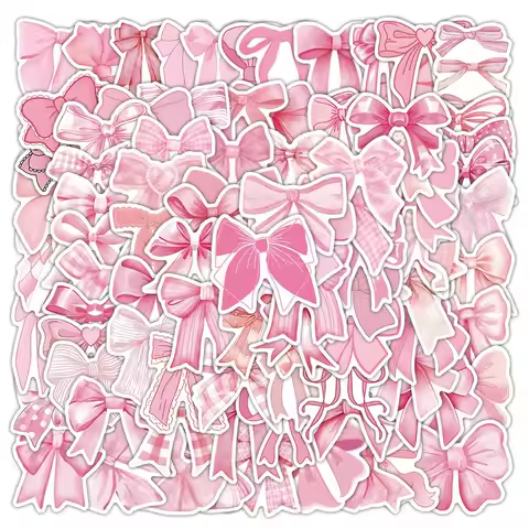 50/100PCS Pink Bowknot Stickers Graffiti Decoration Coquette Bows Sticker Scrapbook Luggage Laptop G