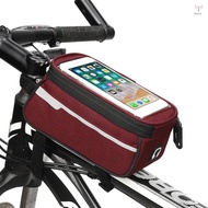 Bike Bag Bicycle Phone Front Frame Bag Waterproof MTB Bike Handlebar Tube Bag with Headphone Hole Touchable Phone Pouch Compatible Phone Under 6”