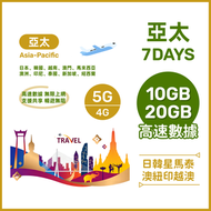 TrueMove H - 亞太7日【10GB/20GB】高速5G/4G 無限上網卡數據卡電話卡Sim咭 (日本、韓國、泰國、馬來西亞、新加坡、澳洲、紐西蘭、越南、印尼、澳門)