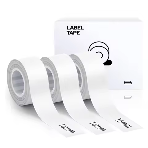 3RollS 16mmx4m White Continues Adhesive Label Maker Paper for MAKEID M1/L1/E1 Mini/Mini HD Laminated