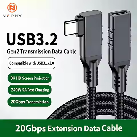 Elbow USB C Extension Cable USB 3.2 20Gbs Male to Female Type C Adapter Cord 8K 240W PD for MacBook 
