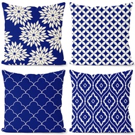 Royal Blue &amp; Gray Geometry Series Pillowcase with Zip 45×45cm Square Pillowcase Peachskin Fabric Sofa Cushion Cover Pillow Cover Home Decors JR