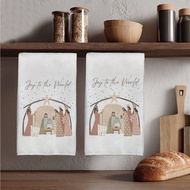 2pcs Christmas Nativity Scene & "Joy To The World" Text Print Kitchen Towel, 15.75*23.62in(40*60cm) 