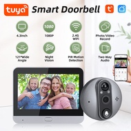 2024 Smart Tuya 1080P WiFi Video Doorbell Eye Peephole Camera 4.3Inch PIR Motion Detection  Digital Door Viewer