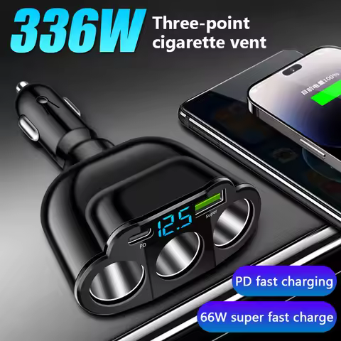 SEAMETAL Car Cigarette Lighter Splitter Charger 66W PD QC3.0 USB Charger 5 Ports 12V-24V Socket Spli