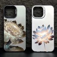 Casing For Samsung Galaxy S23 S24 Ultra S22 Plus S21 FE Note 20 S20 Luxury Lotus Flower Electroplate Silver IMD Shockproof Cover
