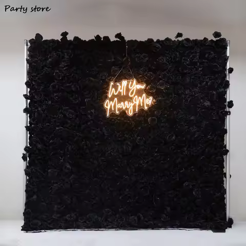 5D Black Rose Artificial Flower Wall Rose Fabric Floral Wall Outdoor Wedding Backdrop Decoration Par