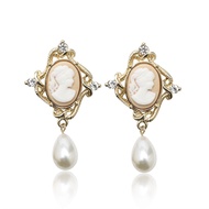 Retro Embossed Beauty Head Earrings Female French Elegant Temperament Pearl Earrings Earrings Niche 