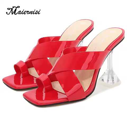 Cross-strap half drag women's outer wear sandals summer new Korean version all-match patent leather 