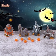 honeybird Halloween Spooky Haunted House Resin Figurine Lightweight Mini Ornament for DIY Haunted Ho