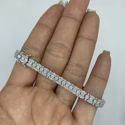Round 3 Rows Lab Grown Diamond CVD HPHT Tennis Bracelet 5.2CTW DEF VS-VVS 14K White Gold Wedding Bra