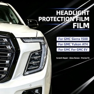 For GMC Sierra 1500 Yukon AT4 EV High-Gloss Smoke Black Headlight Protective Film TPU PPF Pre Cut An