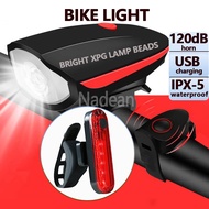 Nadean Bike Light With Horn set Rechargeable Mountain Bike Lights bicycle headlight Lights And Sounds In Bike Riding Bike Lights With Horn Bike Front Light USB Rechargeable Set HeadLight ng bisikleta Bike Flashlight ilaw sa bike Bicycle Lights for MTB