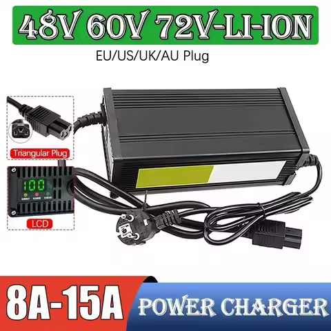 5/8/10/15A 48V 60V 72V Li-ion Lifepo4 Lithium Battery Charger Curren Adjustable Intelligent Vehicle 