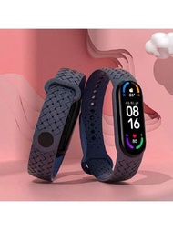 矽膠織線輪式手環,適用於小米手環7運動智能手錶, Nfc Band6 Band7 Miband 6 5 4 3手帶,午夜藍色