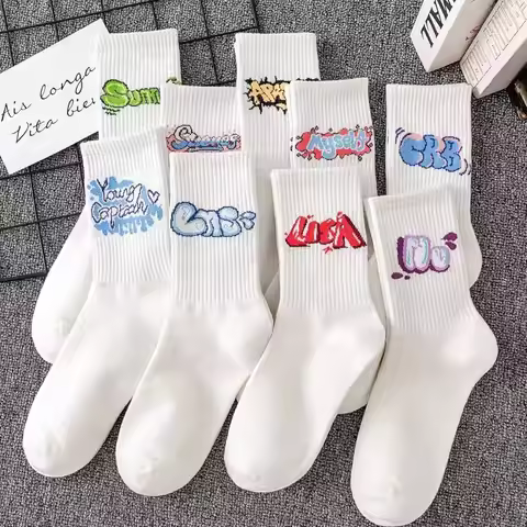 9 Pairs/Sets Couple Unisex Sport Socks Mid-tude Simple INS New All-Season Universal Non-Slip Sweat-A