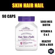 Extra Strength Hair Skin Nail Support 5000 mcg Biotin 90 Tablets Vitamin Minerals