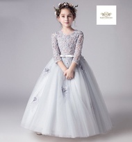 Dress Girl เซท 2 ชิ้น ชุดกระโปรงยาว+ที่คาดผมคละแบบ ชุดไปงานสีเทา ชุดออกงานเด็ก เดรสเด็กหญิง ชุดกระโป