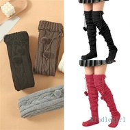 KING Women's Long Cable-Knitted Leggings with Fuzzy Ball Design