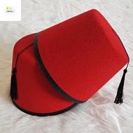 HOBBYHAVEN Tarboosh Fez Hat, Round Red Color Felt Fez Cap, Universal Moroccan Hat Ottoman Cosplay Tu
