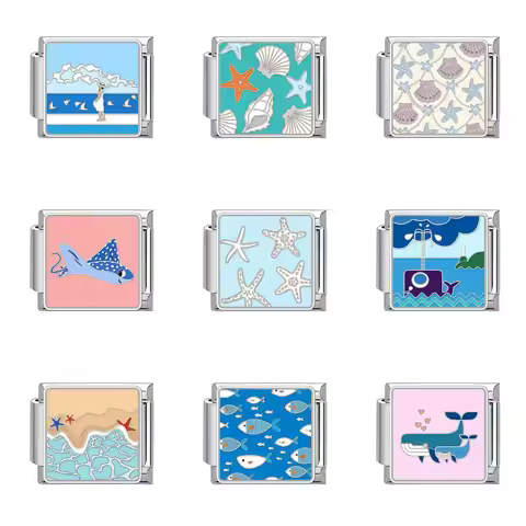 WG 1pc Italian Modular Bracelet Shark Shell Starfish Charms Pendant Italian Charms Bracelet Links Ha