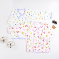 MIT新生兒純棉肚衣。反摺護手套設計l綁帶開襟-點點&花朵 3M/6M