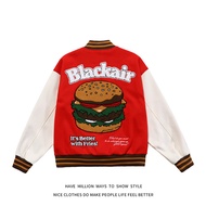 ZZOOI Varsity Jacket Men Red Oversize Bomer Baseball Jackets Pu Leather Sleeve B Letter Hamburger Em