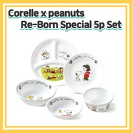 Corelle x PEANUTS Re-born Edition Special 5p Set/ Made in USA/ Corelle set/Dining Sets/ Snoopy Kitchen/Snoopy plate/Snoopy bowl front plate /small plate/Corelle plate/Corelle cupLucy, Charlie,Dinnerware
