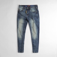 Men's long jeans code R19-3, slim form, moss green color, slightly torn, stretchy material, easy to 