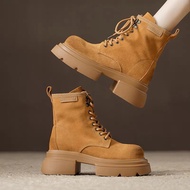 รองเท้าบูทสั้นหนังผู้หญิงรองเท้าบูท Martin พื้นหนา