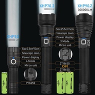 300000 lm xhp90.2 most powerful led flashlight torch usb xhp