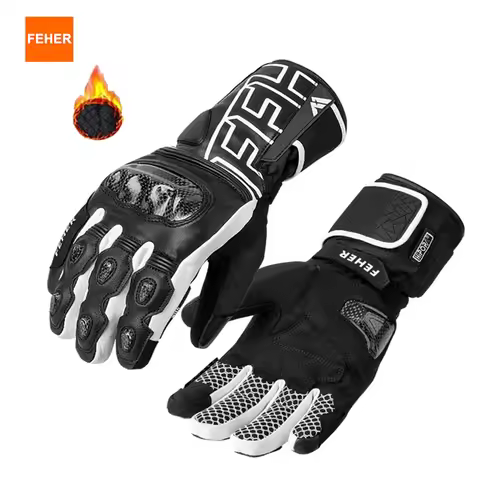 FEHER Winter Motorcycle Gloves Touchscreen Leather Keep Warm Waterproof Finger Joint Carbon Fiber De