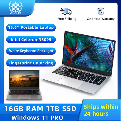 BYONE 15.6 Inch Intel Celeron N5095 Ultraslim Laptop 12G 16GB RAM 512GB 1TB SSD Keyboard Backlight F
