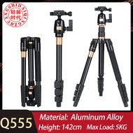 กล้องอลูมิเนียมอัลลอย Q555 QZSD ขาตั้งกล้องวิดีโอขาเดียวขาตั้งกล้องแบบยืดได้มืออาชีพพร้อมชั้นวางจานป