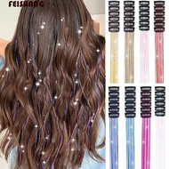 FEISHANG 6Pcs Tinsel Hair Extensions, Glitter Colorful Hair Tinsel, Fairy Clip in Long Hair Braiding