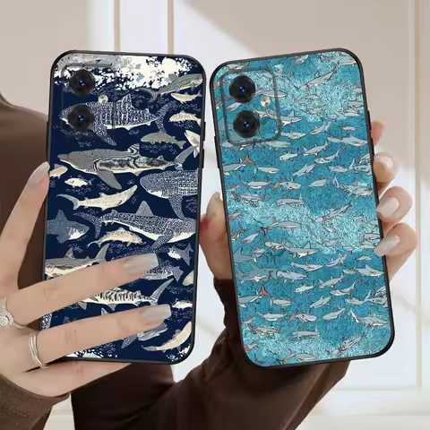 Cartoon Blue Shark For Moto Edge 40 50 Neo 5G E 14 15 G04 G05 4G G24 G34 G35 G54 POWER G55 G75 G84 8