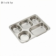 [Dickly] Divided Tray with Bowl  Spoon Easy to Clean Stainless Steel Meal Tray Plate for Cafeteria