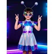 Kids Alien AI Cosplay Costume Halloween Robot Role Play Outfit Party Performance Clothing Set
