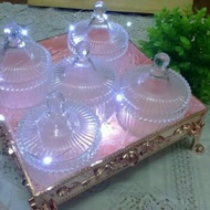 1SET Balang Bekas Kuih Kaca/ Biskut Raya /Exclusive ROSE GOLD tray balang crystal white LED light