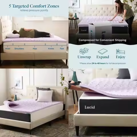 5-Zone 2 Lavender Memory Foam Topper - Plush - CertiPUR - California King - Dorm Room