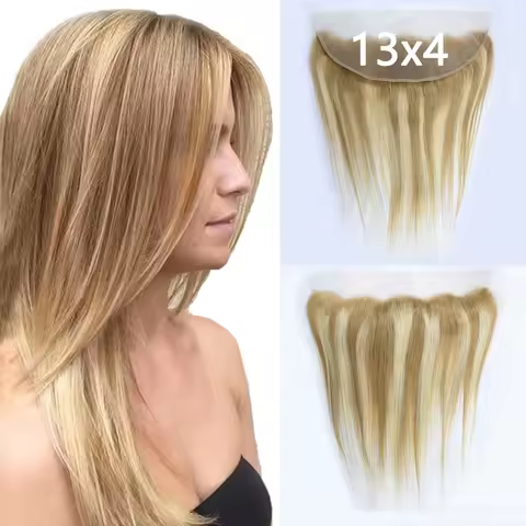 12A P27/613 Ash Blonde 13x4 Lace Frontal Human Hair Brazilian Straight Highlight Ombre Honey Blonde 